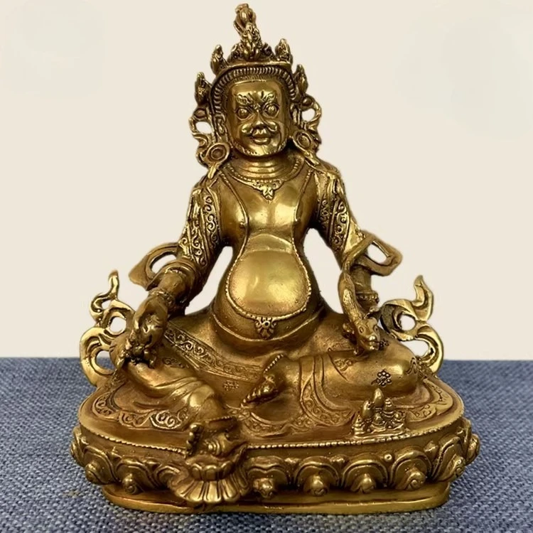 

Непальский тибетский эзотерический чистый медный желтый Бог богатства, бутик, статуя Будды, украшение, привлекательность сокровищ, специальный 15 см