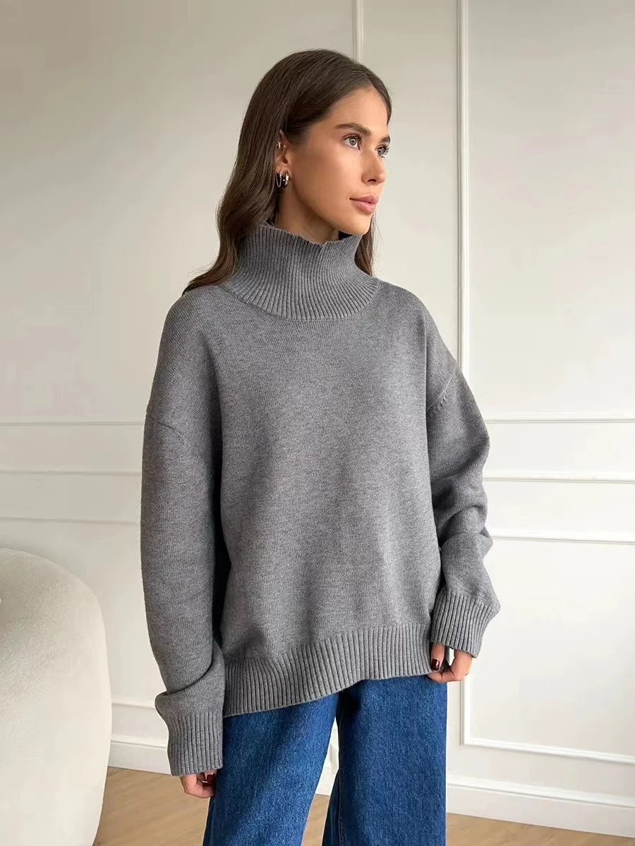 Loose High Ne Pure Color Knitted Sweater Autumn Winter New Sle Women's Faion Straight Cut Long Sve Crew Ne Sweater