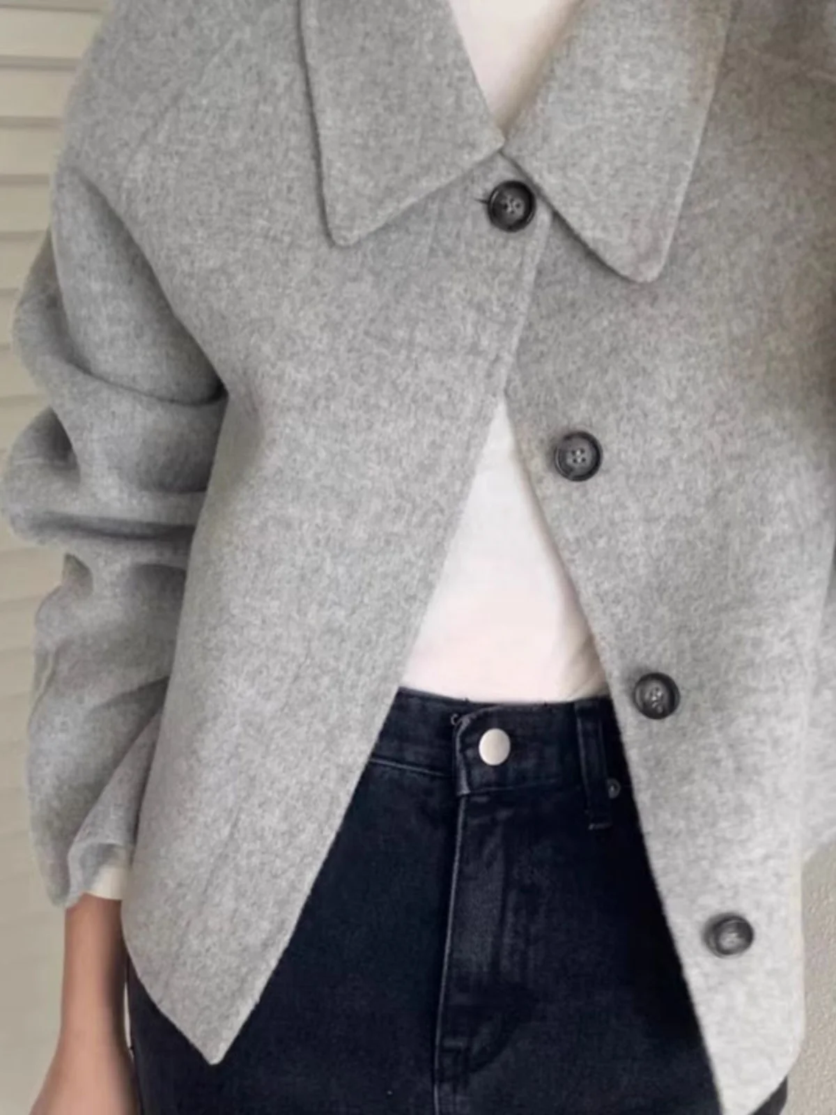 Frauen Winter Woolen Jaet Lose ort Sle drehen-unten Kragen Puppe Kragen Mantel Koreanische Sle Reine Farbe Pendeln Faion