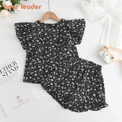 Bear Leader Baby Girls Suit 2023 New Summer Floral Top + Shorts Fashion Suit Clothes Flying Sleeves Short Sleeves Girls Clothes