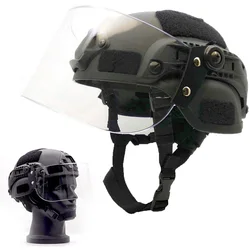 Tactical Multifunctional Fast Airsoft MICH 2000 ACH Helmet with Transparent Visor NVG Bracket and Side Rails for Outdoor Hunting