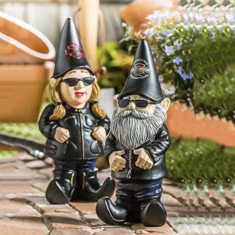 1Pc Harley-Davidson Lady Biker Themed Polystone Garden Gnome Dwarf Resin Ornaments Home Decor