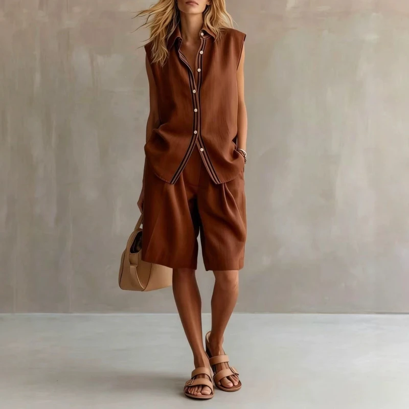 

Casual Fashion Women's Single-Row Buttonless Linen Blazer with Linen Lining