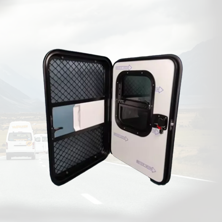 Motorhome Parts Black Frame White Panel Rv Teardrop Trailer Door With Tempered Glass Rv Door