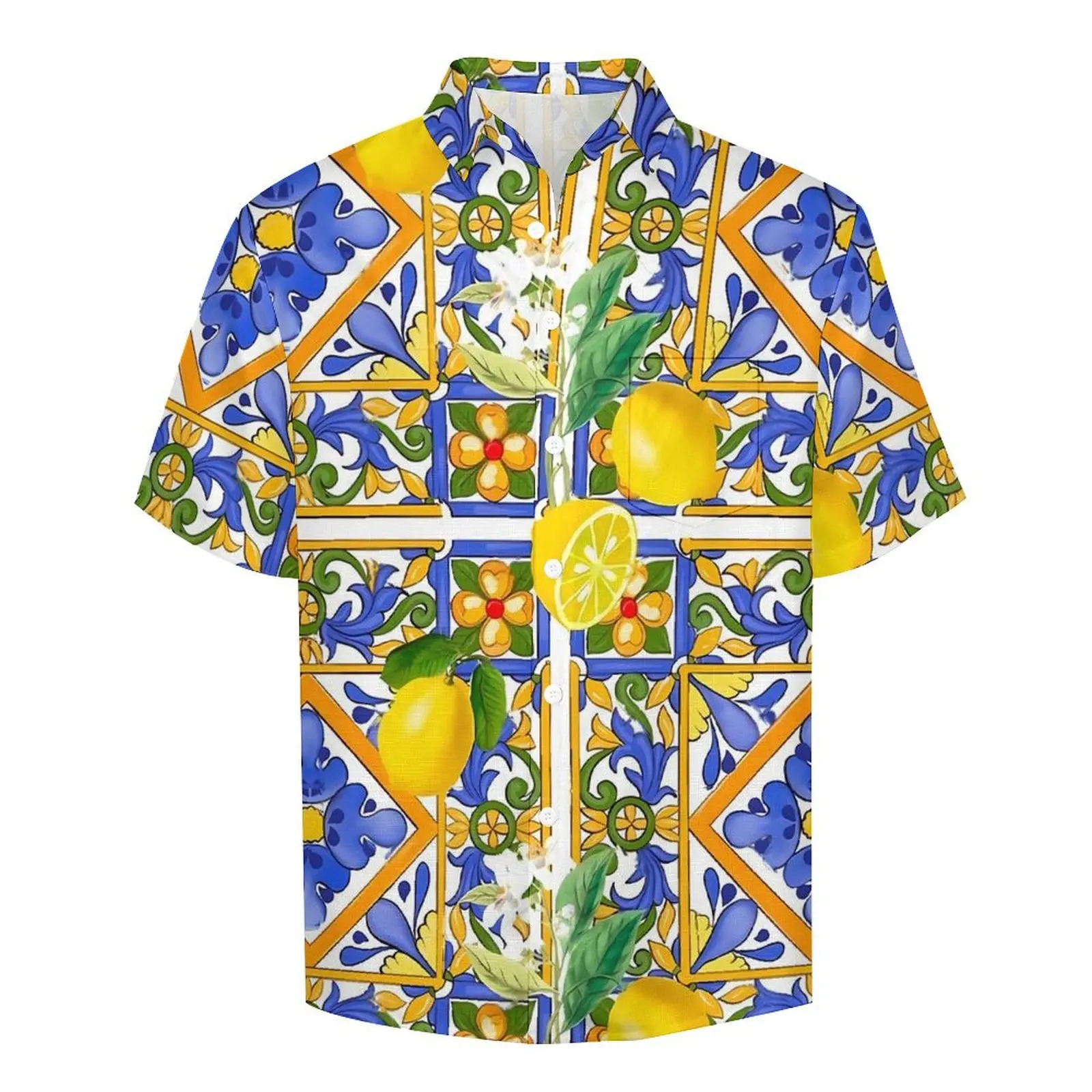 Fruit Print Blouses Man Oranges And Lemons Casual Shirts Hawaii Short Sleeve Vintage Oversized Vacation Shirt Birthday Gift