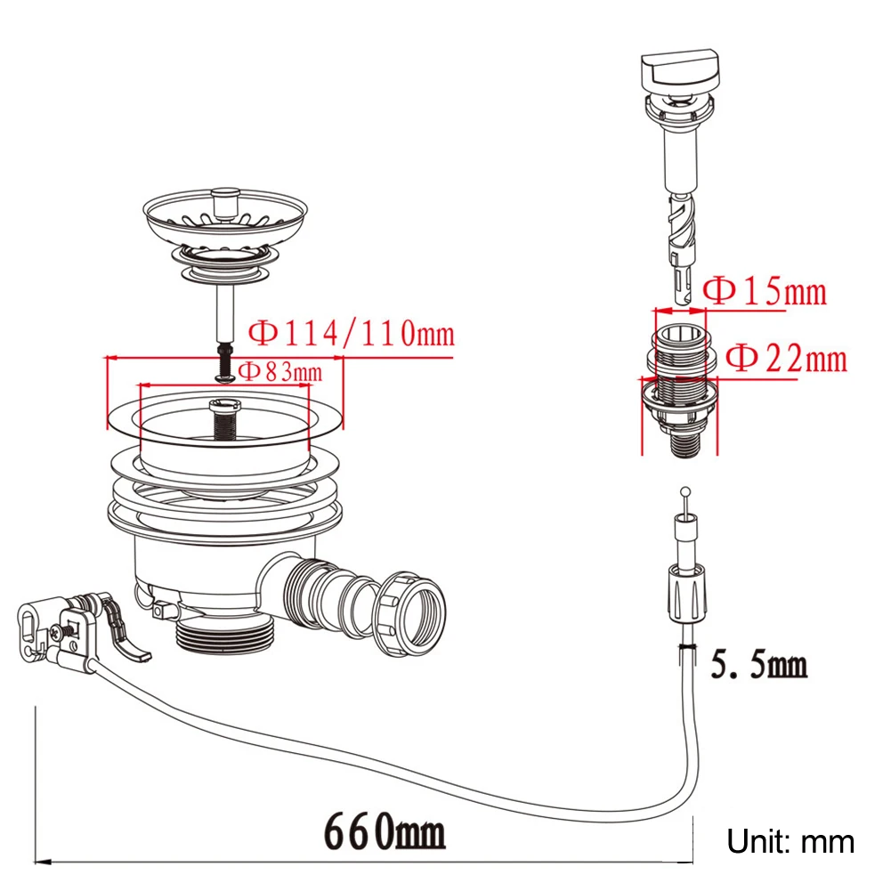 

Cable Control Sink Strainer Cleaner Cable Controller Sewer Filter Easy Installation Effective Filtration System