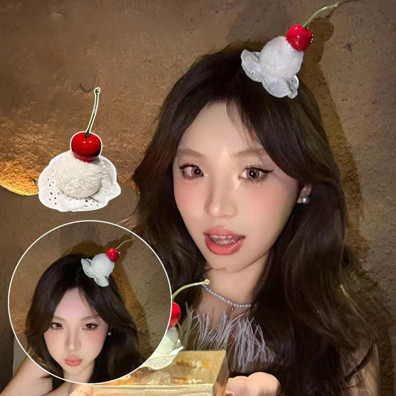 New Cute Cherry Cake Hair Clips For Women Girls Sweet Children Autumn/Winter Plush Hair Accessories Student Gifts