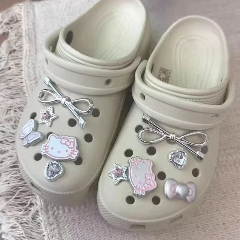 10Pcs Hello Kitty Shoe Charms Set for Sandals Clogs Pins DIY Accessories Silver Cartoon Shoes Buckle Decorations