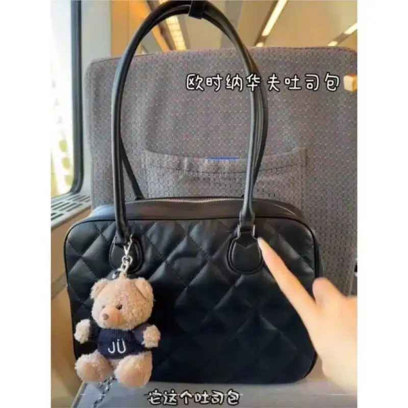 Bloom Dia Grid White Shoulder Wallet Women 2025 Large Capacity Bowling Tote Bag Ladies Haruku Aesthetic Handbag Y2k