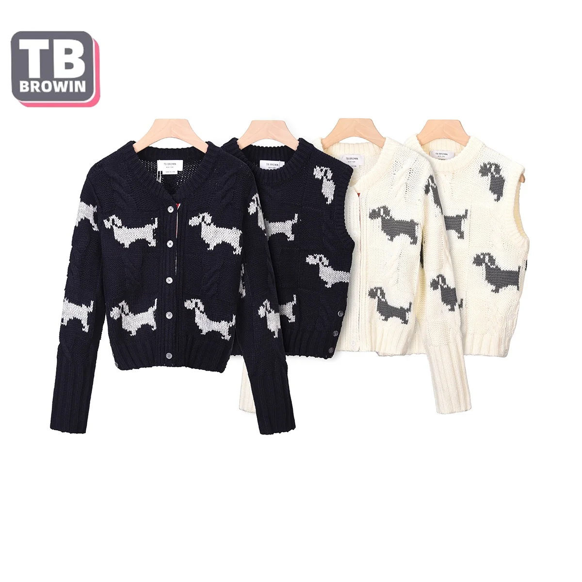 

TB women's autumn puppy sweater four bars Internet celebrity Thom same jacquard cardigan knitted jacket