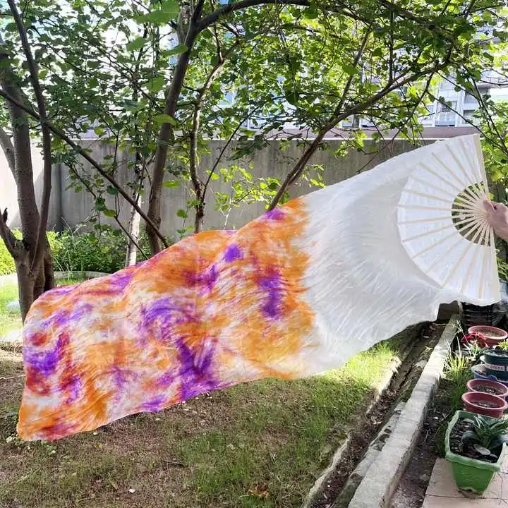พัดระบำหน้าท้องผ้าไหมแท้ 100% สีไล่ระดับ อุปกรณ์ประกอบการเต้นรำ พัดระบำหน้าท้องผ้าไหม สีม่วง+เทอร์ควอยซ์+ขาว
