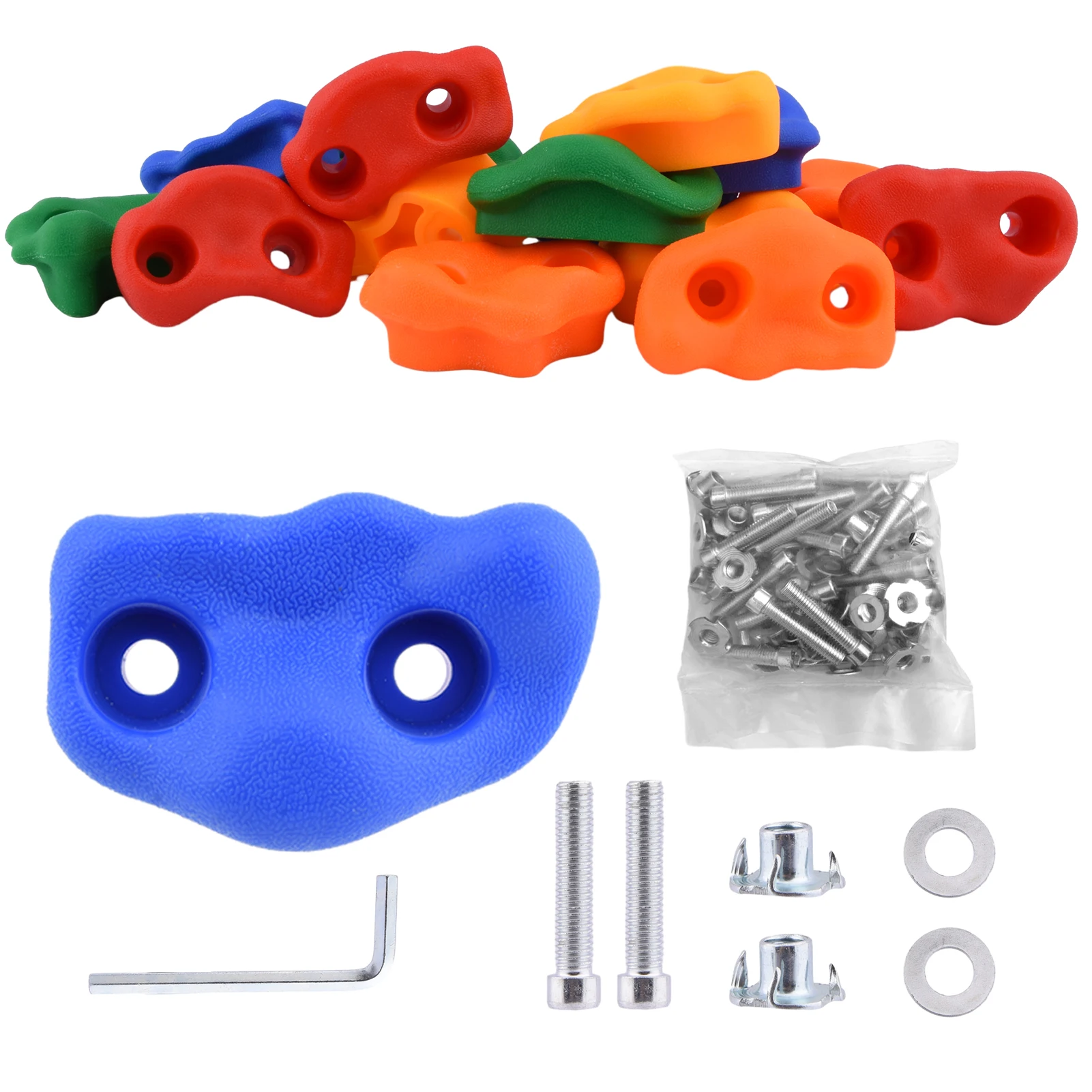 15pcs Playground Hand Feet Hardware Random Color Wall Stone With Screw Frame Grip Indoor Outdoor Climbing Hold Plastic Children