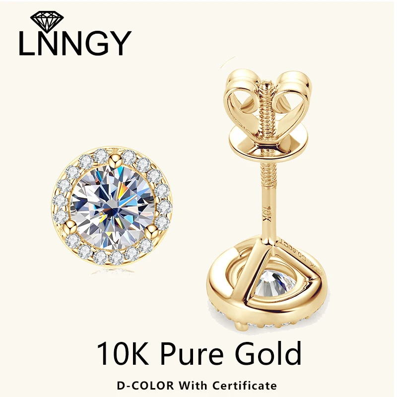 

Lnngy Certified 5mm 0.5ct Halo Moissanite Earrings 10K Solid Gold Stud Earring For Women Men Hypoallergenic Ear Jewelry