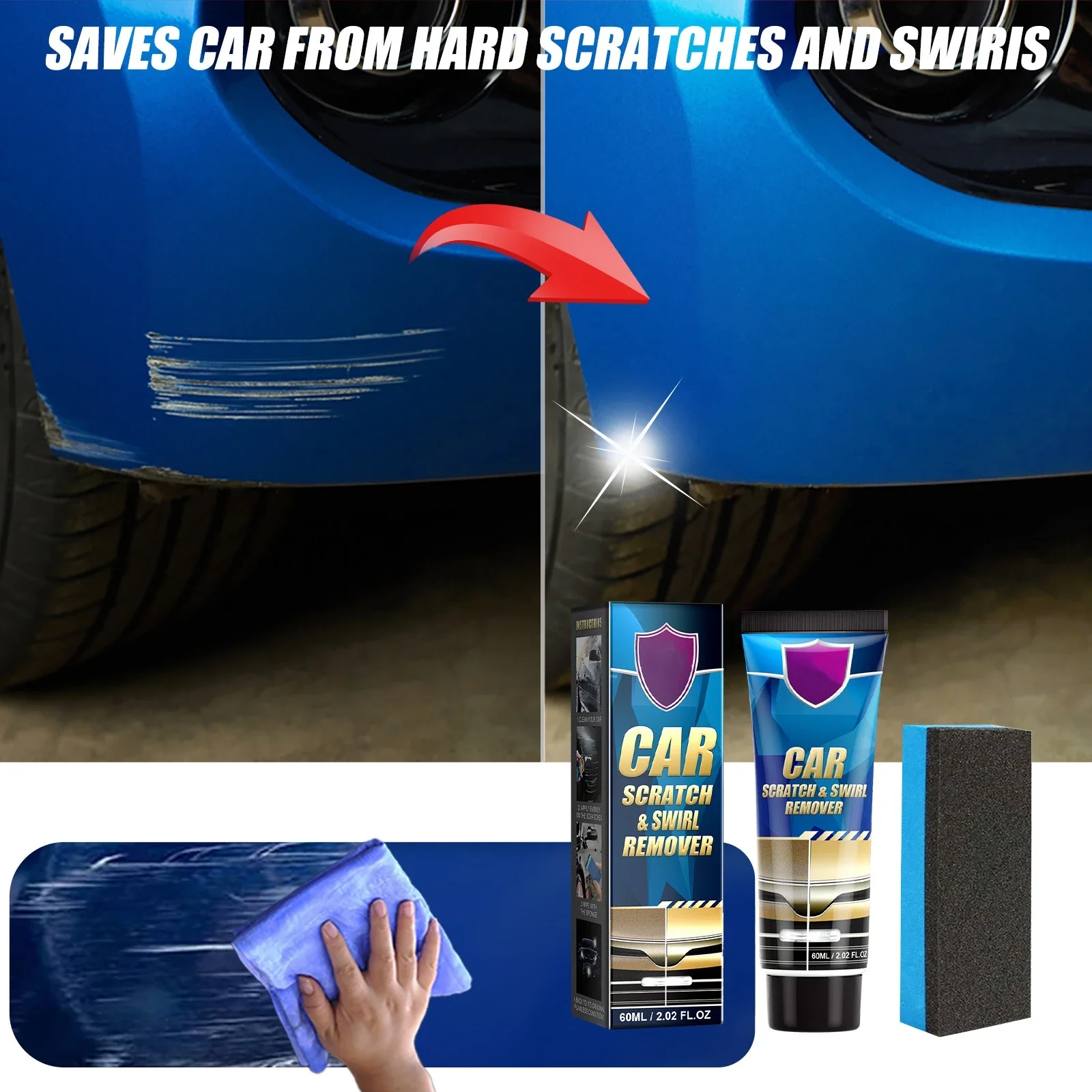 Car Scratch Remover Kit Auto Body Paint Scratches Repair Polishing Wax Swirl Removing Repair Tool Car Care Accessories Tools