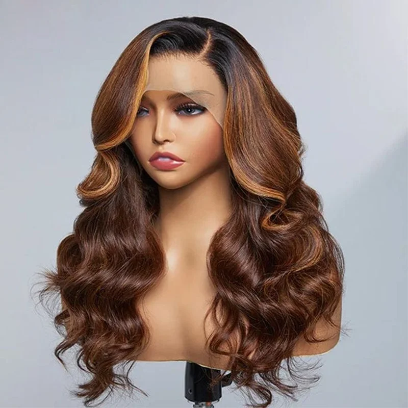 Long 180Density 22inch Soft HD Lace Ombre BlondeBody Wave Jewish 5x5 Silk Base European Human Hair Wig For Women BabyHair