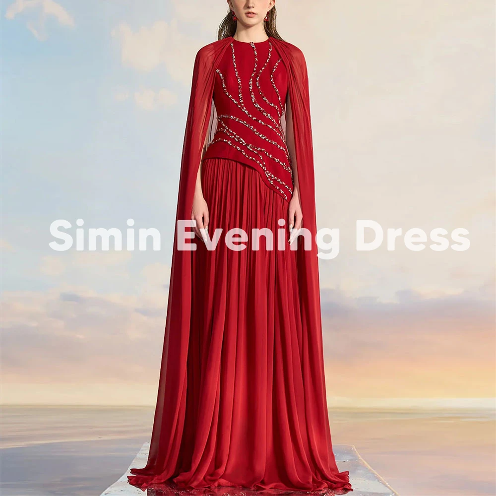 

Simin женские вечерние платья трапециевидной формы с круглым вырезом и бисером в Саудовской Аравии без рукавов с шалью длиной до пола, элегантные вечерние платья 2025