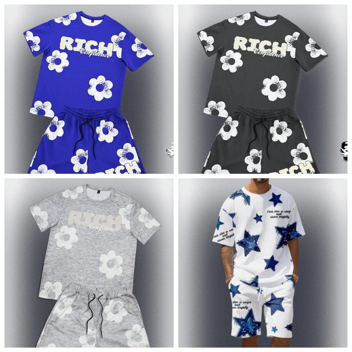 

2025 Summer New PAIRS Print Men's Casual Short Sleeve T-Shirt Shorts Set Adult Sportwear Jogging 2 Piece Set Men Clothing