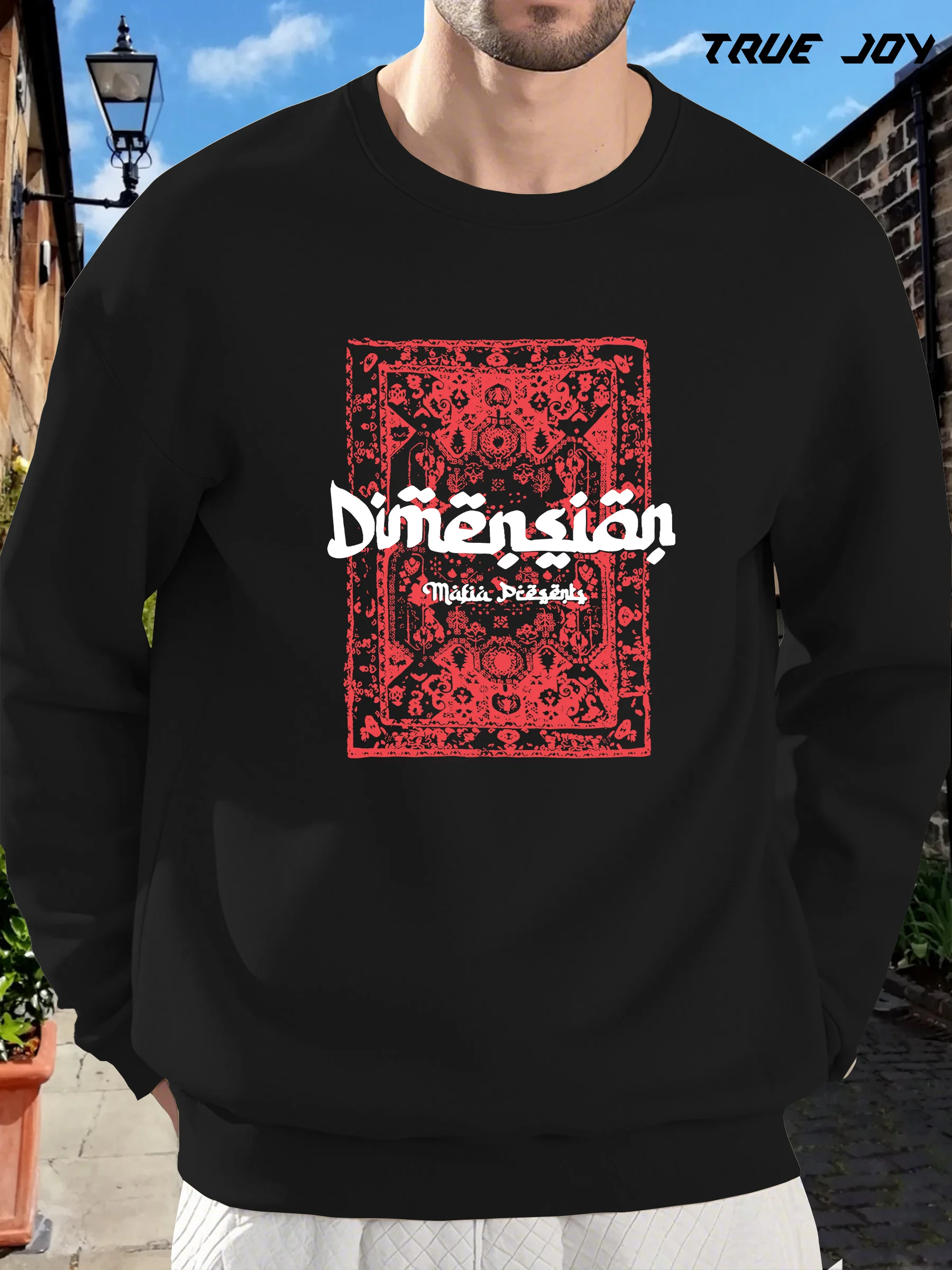 

Men's Casual Loose Fit Long Sleeve Crewneck Sweatshirt - Dimension Red Paisley Print, Heather Gray