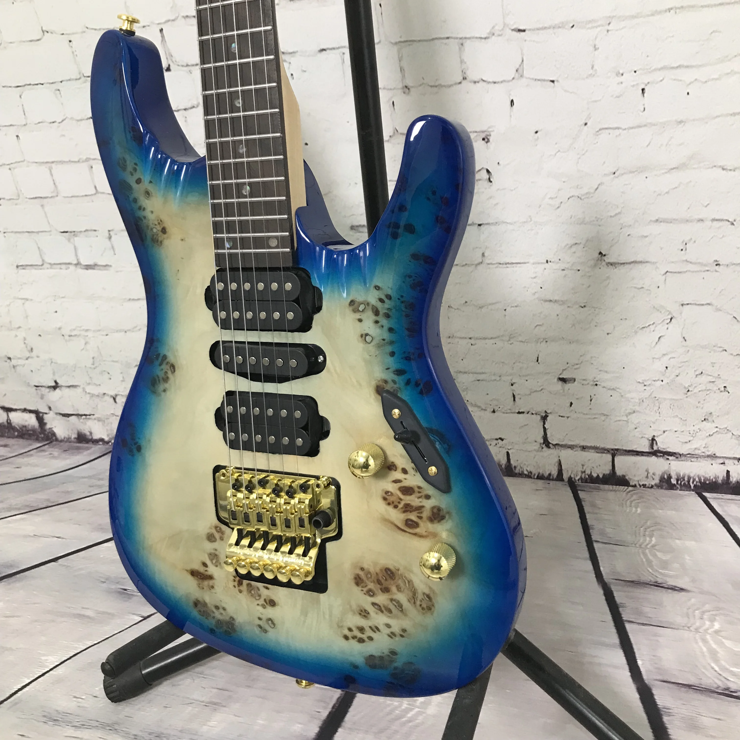 Blue Burl Top PRS High Beauty Blues Jazz Pop Handcrafted Fixed Bridge Rock Music Electric Guitar Free Shipping
