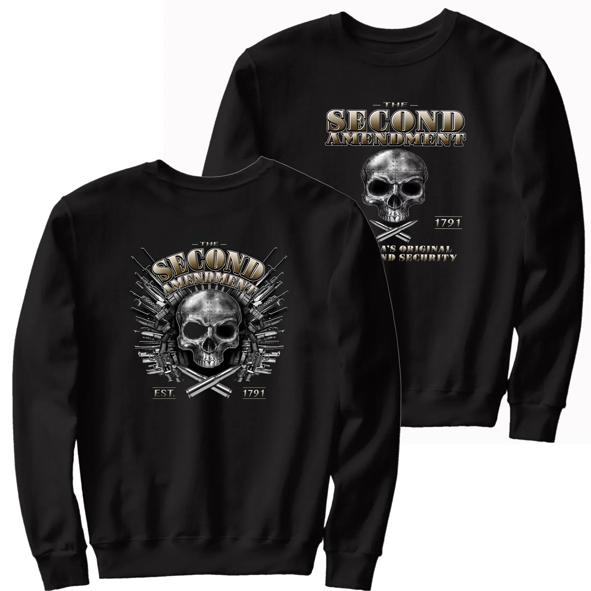 Retro Motorcycle Biker Gun Skull Pro 2nd Amendment Pullover Hoodie New 100% Cotton Comfortable Casual Mens Sweatshirt Streetwear