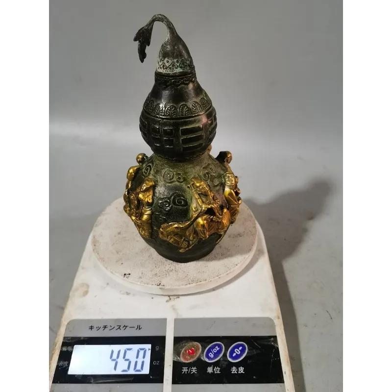 Antique-style Ornament, Bronze Eight Immortals Crossing the Sea, Gilded Gourd, Desktop Living Room Craft O