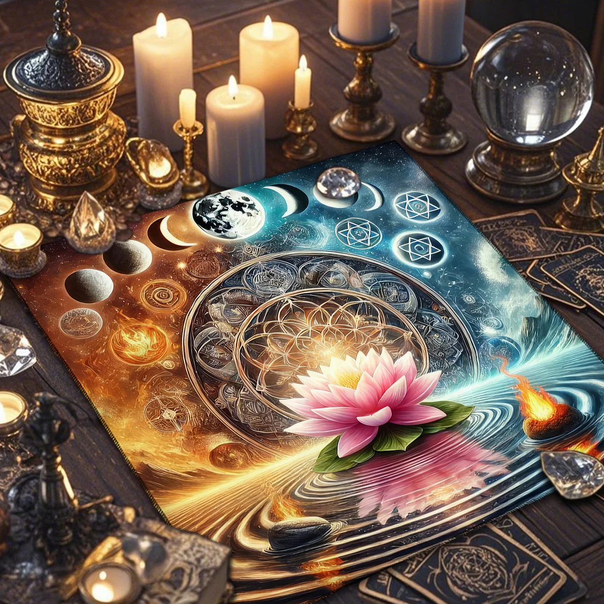 Ethnic Mandala Lotus Buddha Divination Altar Cloth Tree of Life Tarot Table Cloth Altar Cloth Celestial Energy Astral Tarot Mat
