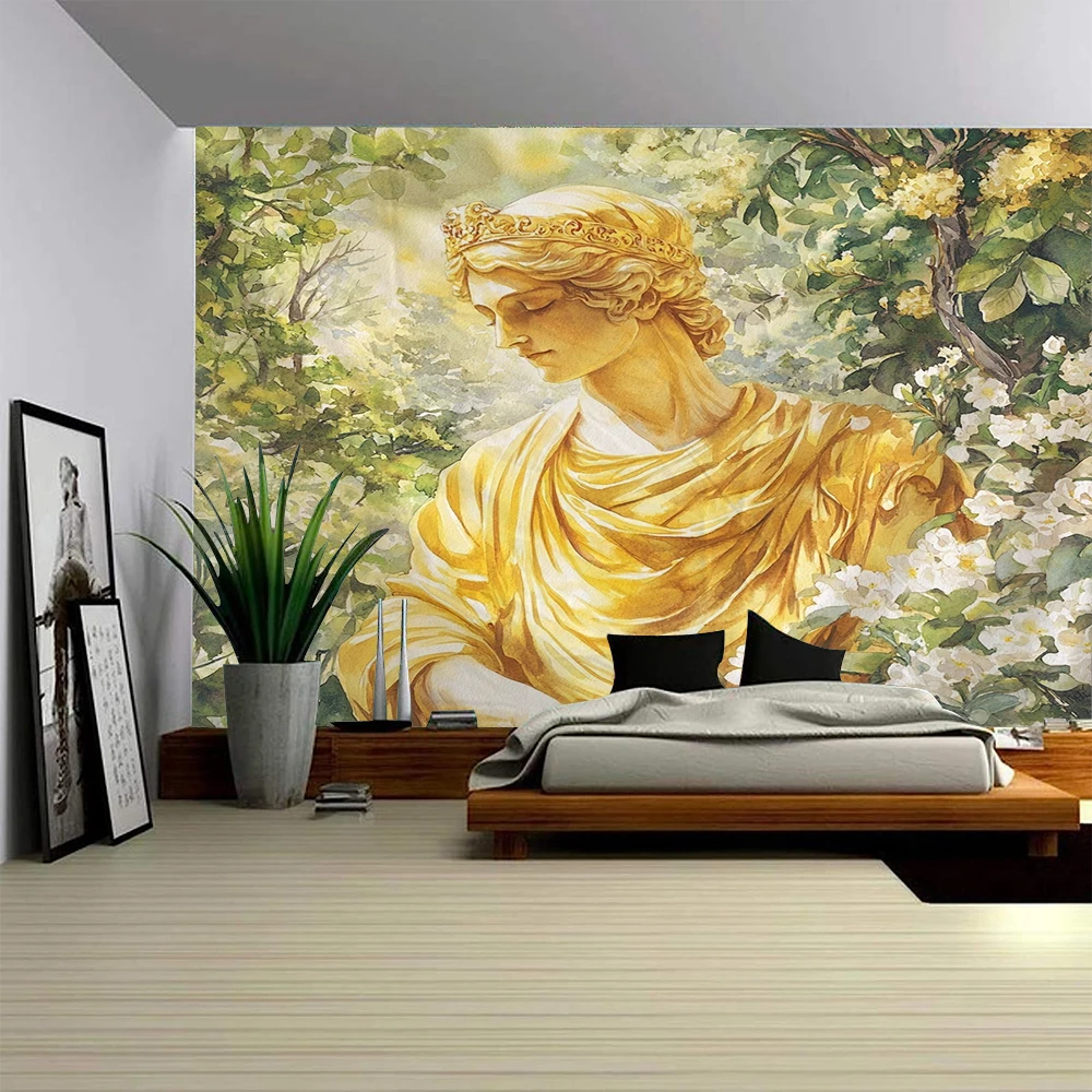 Ancient Greek mythology goddess statue, magnificent Tianmen background decoration, tapestry, home decoration