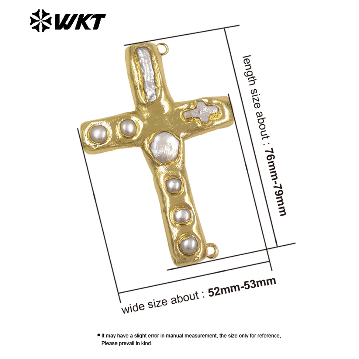 WT-PC015 Exquisite Multiple Freshwater Pearls Beads Inlaid With 18k Gold Plated Cross Series Fine Pendant Connector