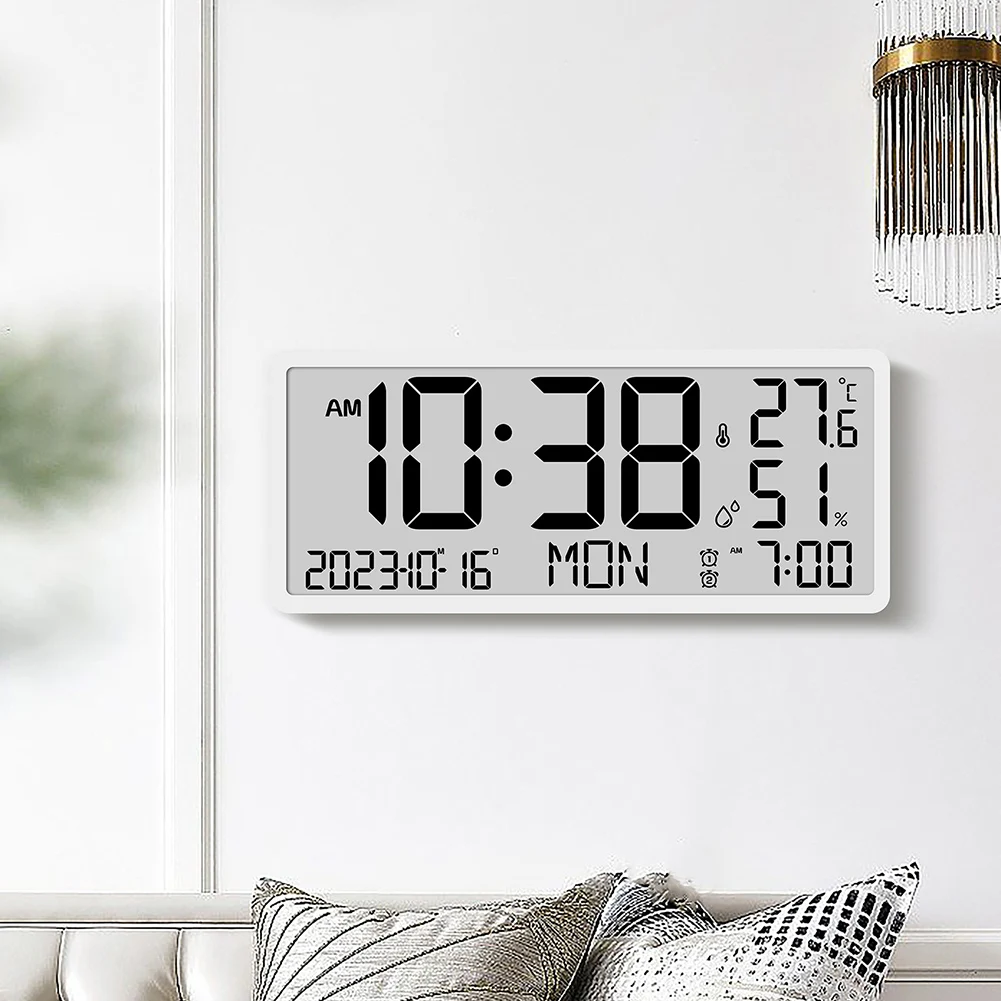 LED Alarm Clocks Large Digital Real-time Temperature Humidity Clocks Sitting And Hanging Dual Use Stylish Electronic Table Clock