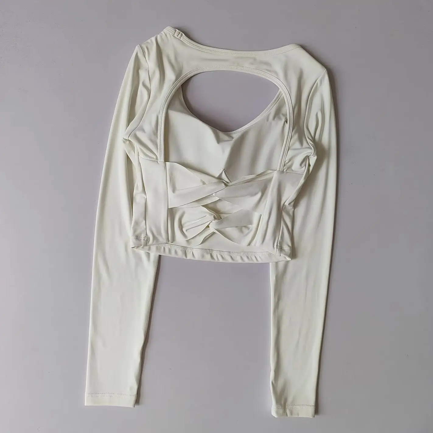 Women Fixed Integrated Open Back Yoga Top Long Sleeve Quick Dry Workout Training Sport Shirt Autumn Winter For Pilates