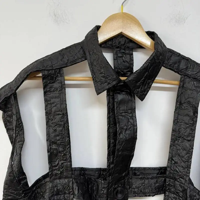 Hollow Out Men's Shirt Three-Dimensional Relief Deconstructed Niche Design High Street Slim Fit Sleeveless Shirts ZSW45