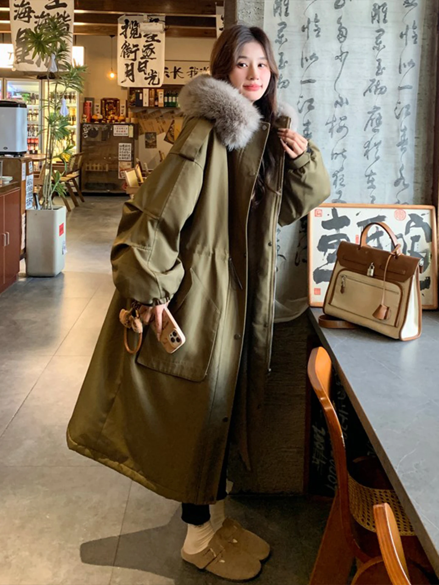 

Long Parka Sle Cotton Jaet Women's Winter plus Size Warmth Beautiful Unique Casual Large Fur Collar Zipper Closure