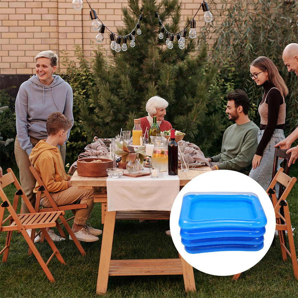 

6pcs Inflatable Bar Tray Transparent Blue Lightweight Smooth No Burrs For Kitchen Picnic Outdoor Ice Food Server Pvc