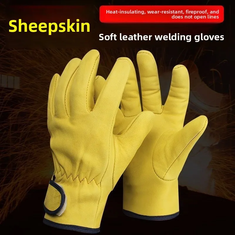 a pair Work Gloves Sheepskin Leather Workers Work Welding Safety Protection Glove Garden Motorcycle Driver Wear-Resistant Gloves