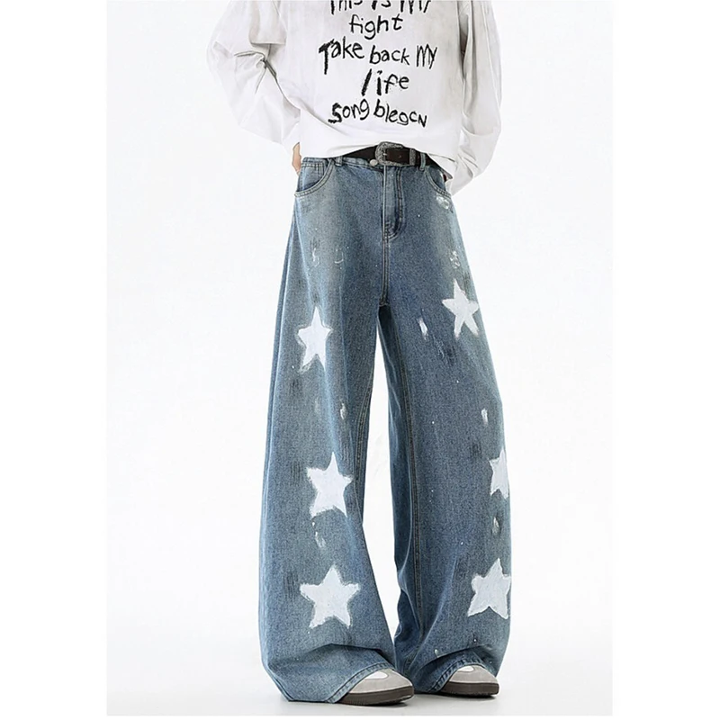 2026 Frühling Herbst Trend Koreanischer Stil Herren Lose Gerade Haremshose Schlichte Blaue Weite Bein Casual Denim-Hose