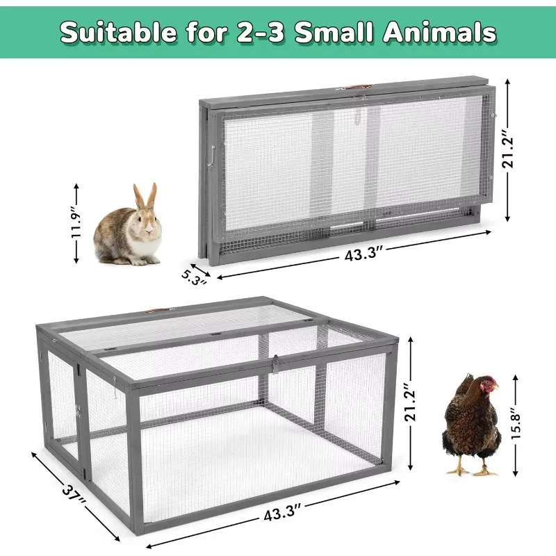 Chicken coop grey folding wooden coop run rabbit coop portable cage with top side door small animal game fence brooder