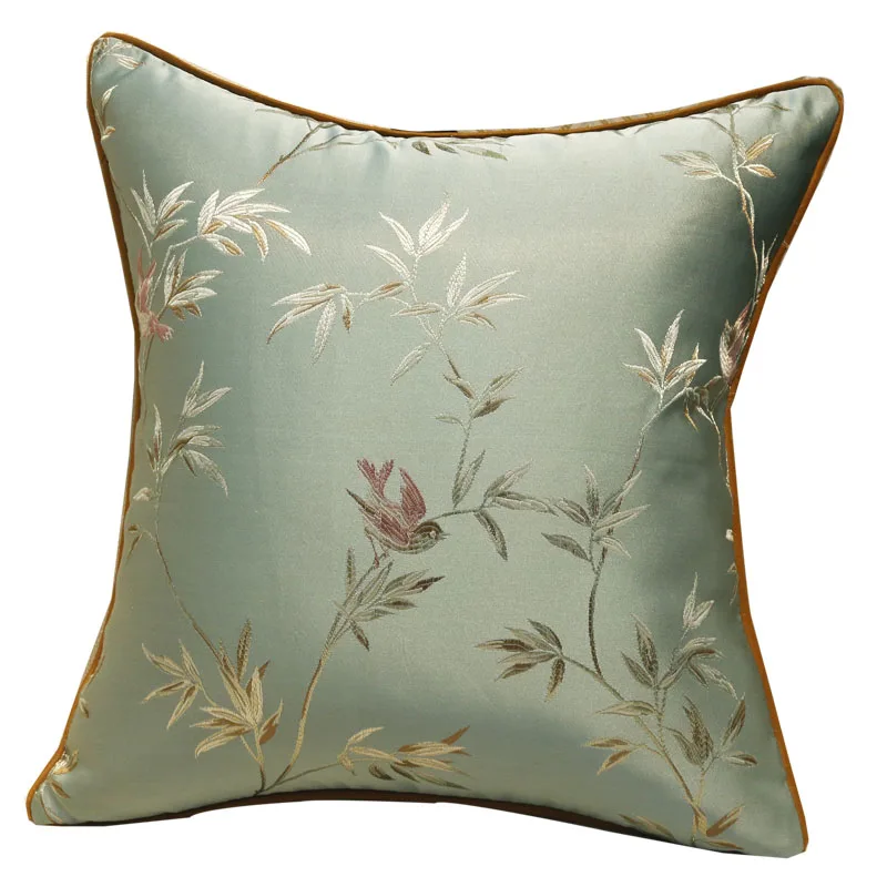 

Bamboo Pillows Green Cushion Case Retro Chinese Flora Bird Decorative Pillow Cover For Sofa Luxury Home Decorations