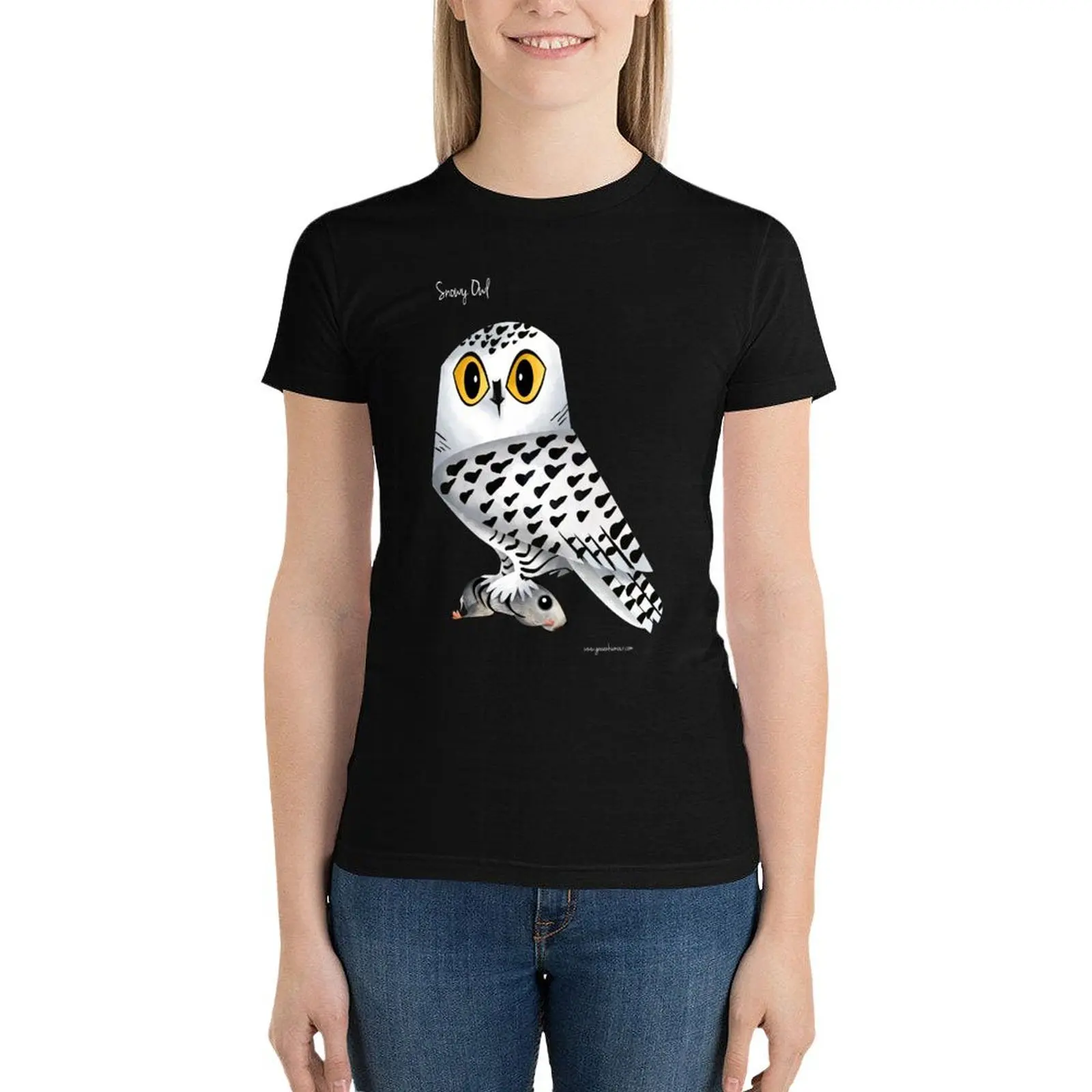 Snowy Owl with Lemming T-Shirt tops tees Aesthetic clothing cute tops woman t shirt