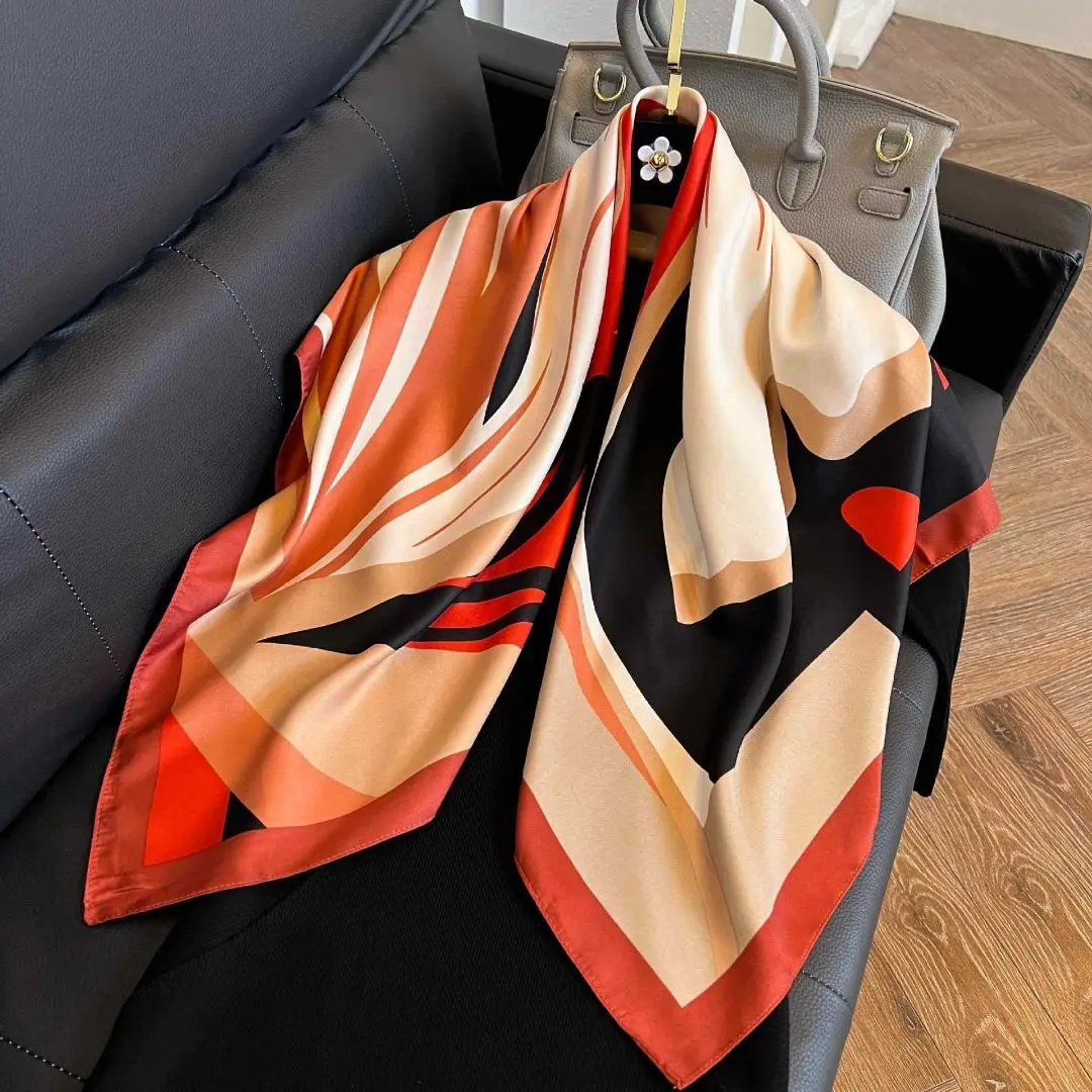 

Саржевый шелковый шарф, женский квадратный хиджаб 90 см, шали и накидки, женский платок, головной платок, элегантный цветочный летний осенний женский бандана