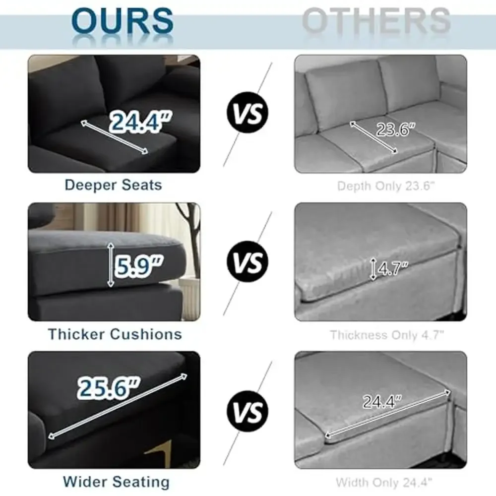 Modern Large U-Shaped Sectional Sofa Double Chaise Living Room Sets with Deep Seat Thickness 5.9