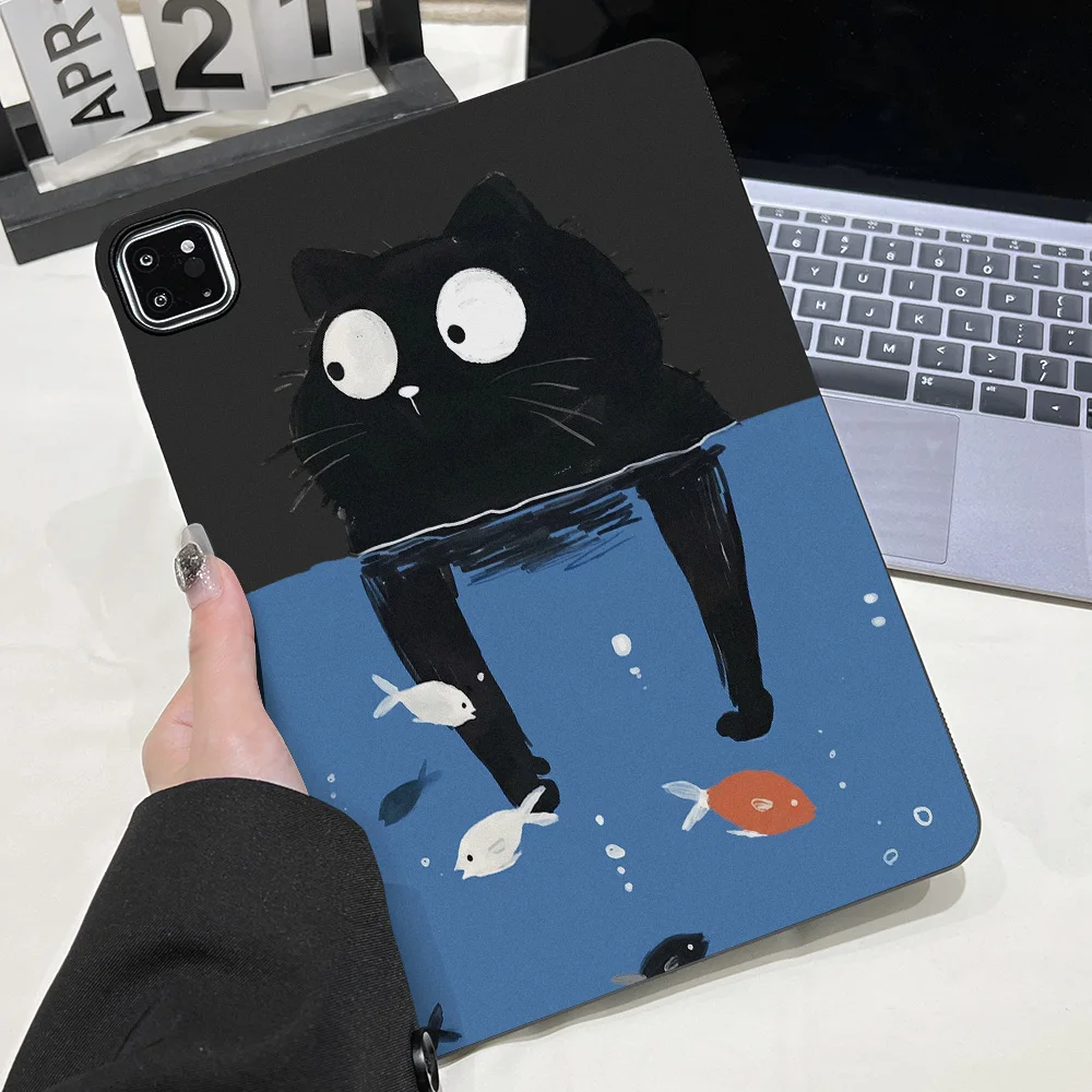 Funny Cat Cases For iPad Pro 11 13 M5 M4 2025 2024 Pro 11 12.9 2021 2022 iPad 11th Gen 2025 A16 10th Gen 2022 Black Soft Covers
