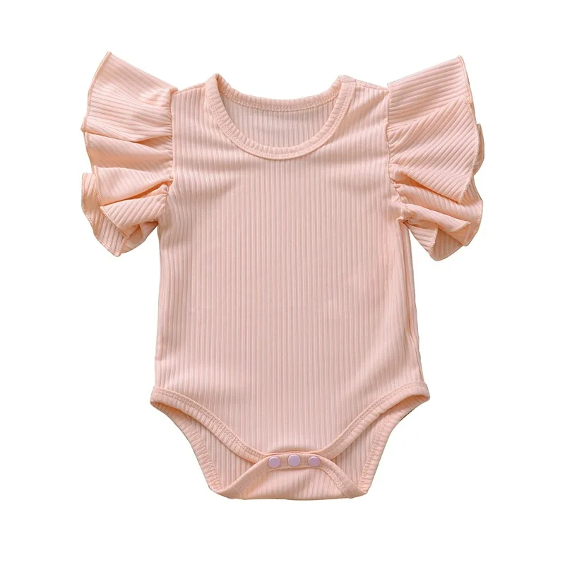 0-18month Bodysuits Newborn Baby Girls Ruffles Romper Summer Short Sleeve Jumpsuit Ribbed Knitted Romper Summer Clothes Outfits