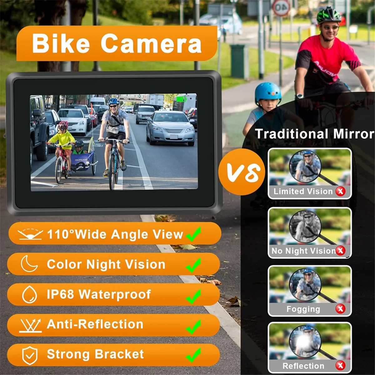 

N17R 1080P Bicycle Rear View Camera with 4.3Inch Monitor,Night Vision Bicycle Bike Mirror for E-Bike, Mountain and Road Bikes