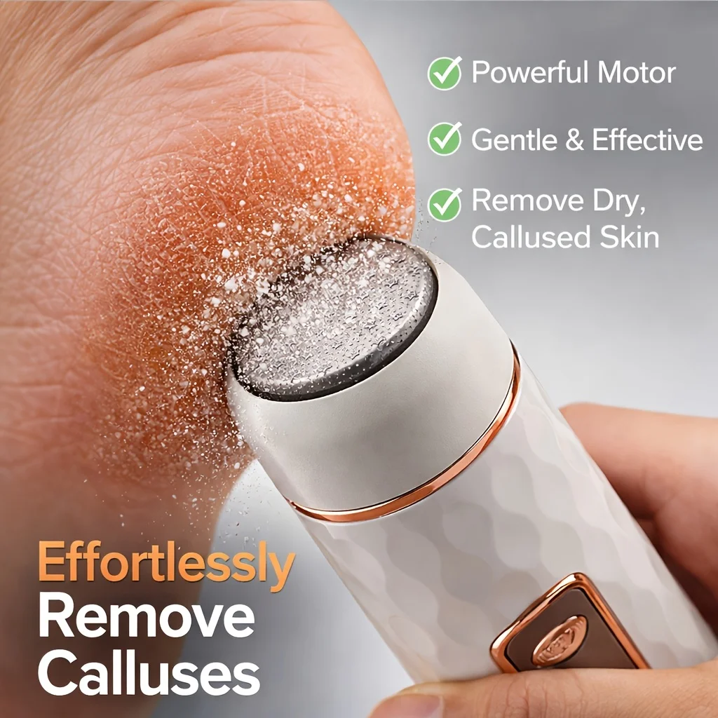 Electric Foot File, Automatic Callus Remover, Rechargeable Pedicure Device, One-Button Control, Replaceable Heads, Heel Care