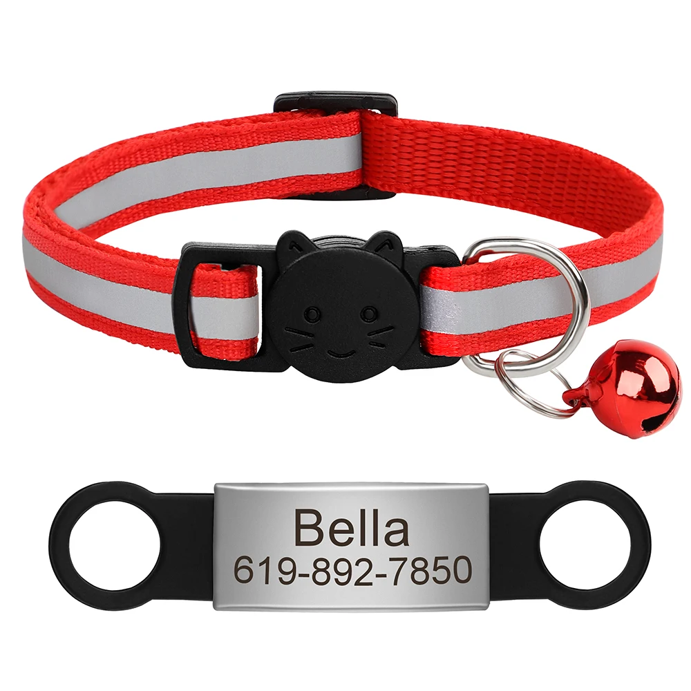 Aangepaste kattenhalsband Reflecterende kattenhalsband Gratis gegraveerd Puppy Kitten Huisdier ID Naambordketting met bel Anti-verloren voor katten