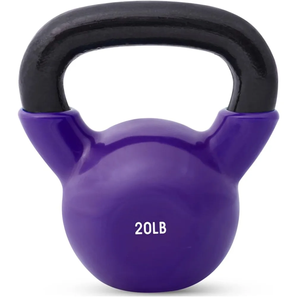 Cardio Workout Kettlebell Weights | Vinyl Coated Solid Cast Iron - Various Weights (5, 8, 10, 12, 15, 20, 25, 30, & 35 lbs)