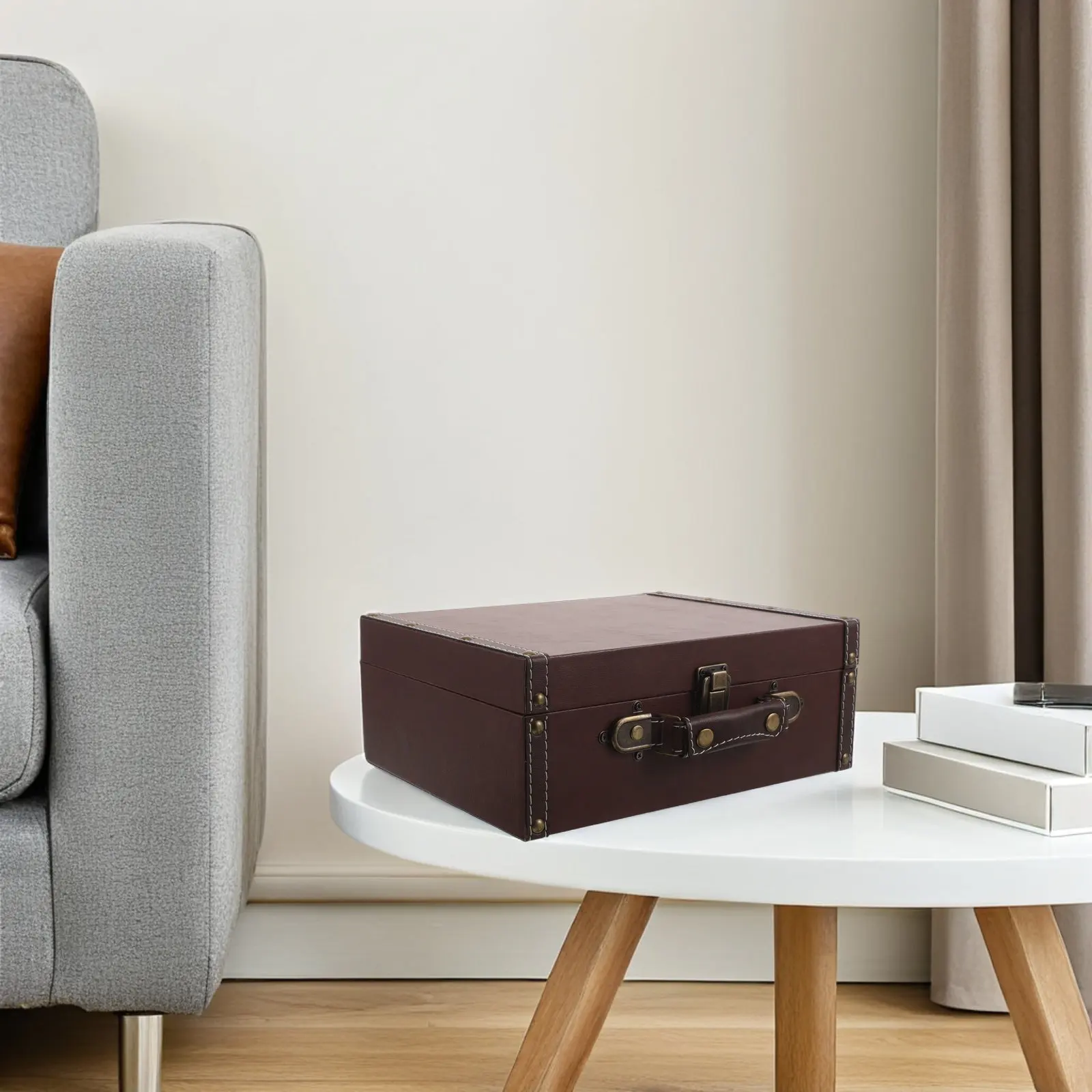 Vintage Portable Storage Box Retro Decorative Luggage Photography Prop Photo Shoot Wood PU Keepsake Chest Treasure Chest