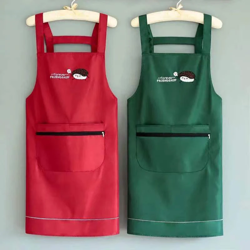 Waterproof Apron Durable Black Green Household Apron Oil-Proof Aprons With Zipper Pockets Adult Home Cleaning Kitchen Cooking