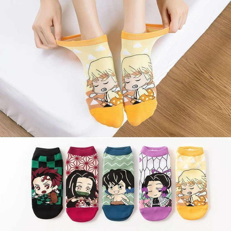 Demon Slayer kurze Crew-Socken mit japanischen Anime-Charakteren Mitsuri Kanroji Zenitsu Agatsuma, Cartoon-Jacquard-Baumwollsocken, Geschenk.