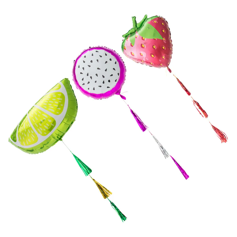 Globos de Papel de Aluminio con Borla de Fruta, 3 Piezas, Fresa, Limón, Pitahaya, para Cumpleaños, Bodas, Fiestas, Globo de Fresa